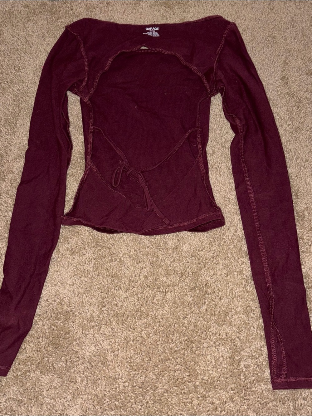 Garage Long Sleeve Wrap Top in Burgundy